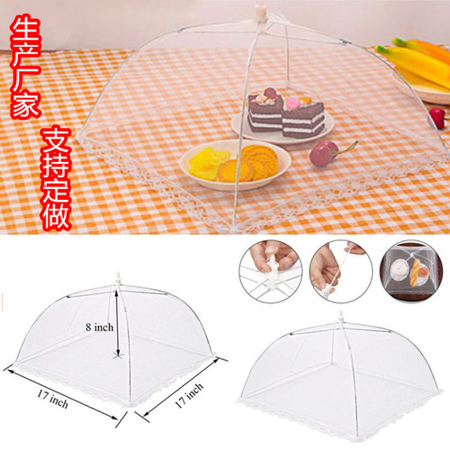 White square foldable food cover for export, washable mesh food cover, vegetable cover, dining table cover, insect-proof cover