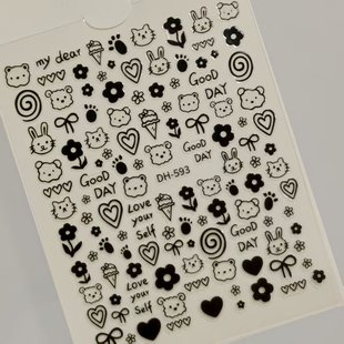 Cute Cartoon Graffiti Nail Stickers Flat Adhesive Hand-Painted Puppy and Cat DIY Nail Stickers Accessories Dh Style