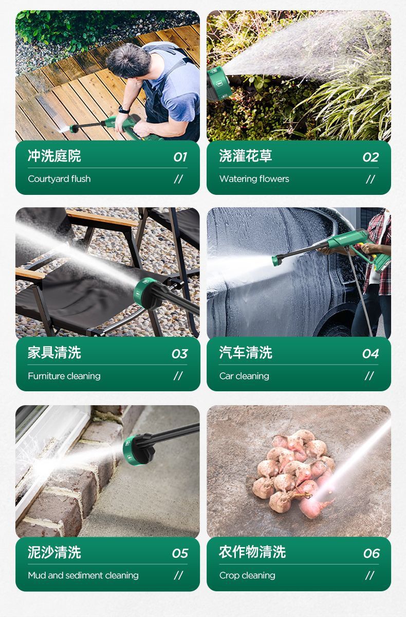 Shida Wireless Car Washing Machine Household High-Pressure Water Gun Car Washing Artifact Car Strong Pressure Washing Booster Lithium Battery Portable