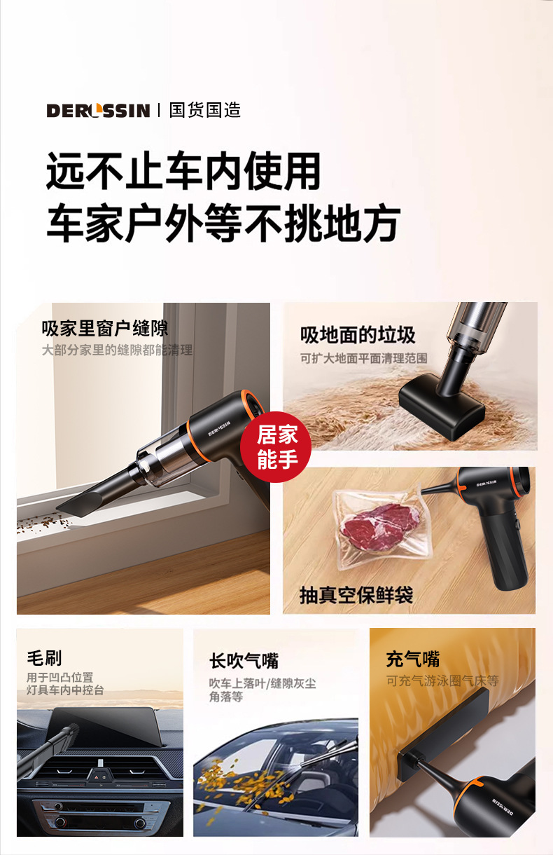 Car Vacuum Cleaner with High Suction Power, Super Dust Removal and Mite Removal, Multi-Functional Wireless Portable Car Home Dual-Purpose Low-Noise Dust Cleaning