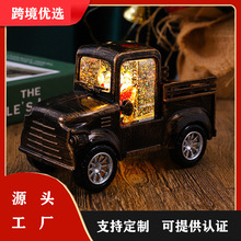 跨境圣诞风灯飘雪小货车装饰工艺品摆件注水汽车玩具圣诞节礼品