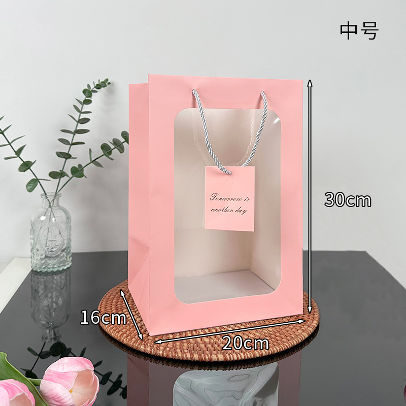 En stock bolso de ventana transparente al por mayor bolso de papel de cartón blanco bolso de embalaje de flores de San Valentín