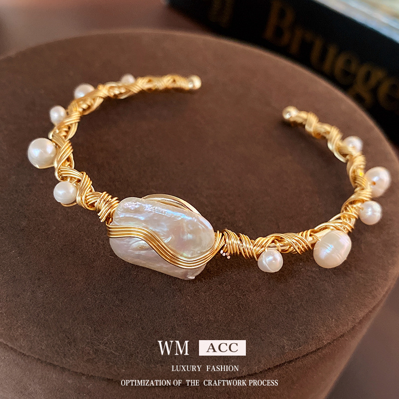 Winding baroque pearl opening bracelet fashion light luxury temperament High sense bracelet New Jewelry Wholesale