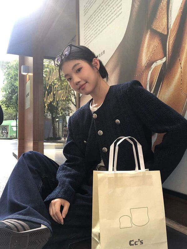 小香风外套女装秋冬季2025新款高级感复古休闲蓝色短款韩系上衣服|undefined