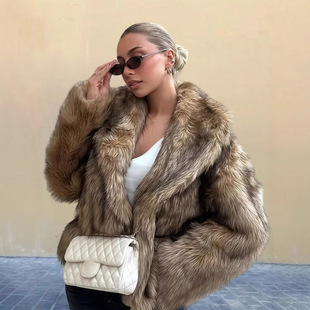 European and American New Lapel Long Sleeve Fluffy Coat Women's 2025 Spring New Solid Color All-match Cardigan Imitation Fur Top