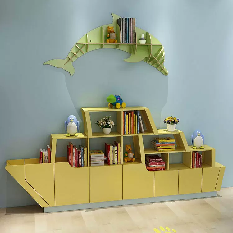 船型书架简易儿童绘本架书柜格子创意置物架商铺主题装饰展厅展架