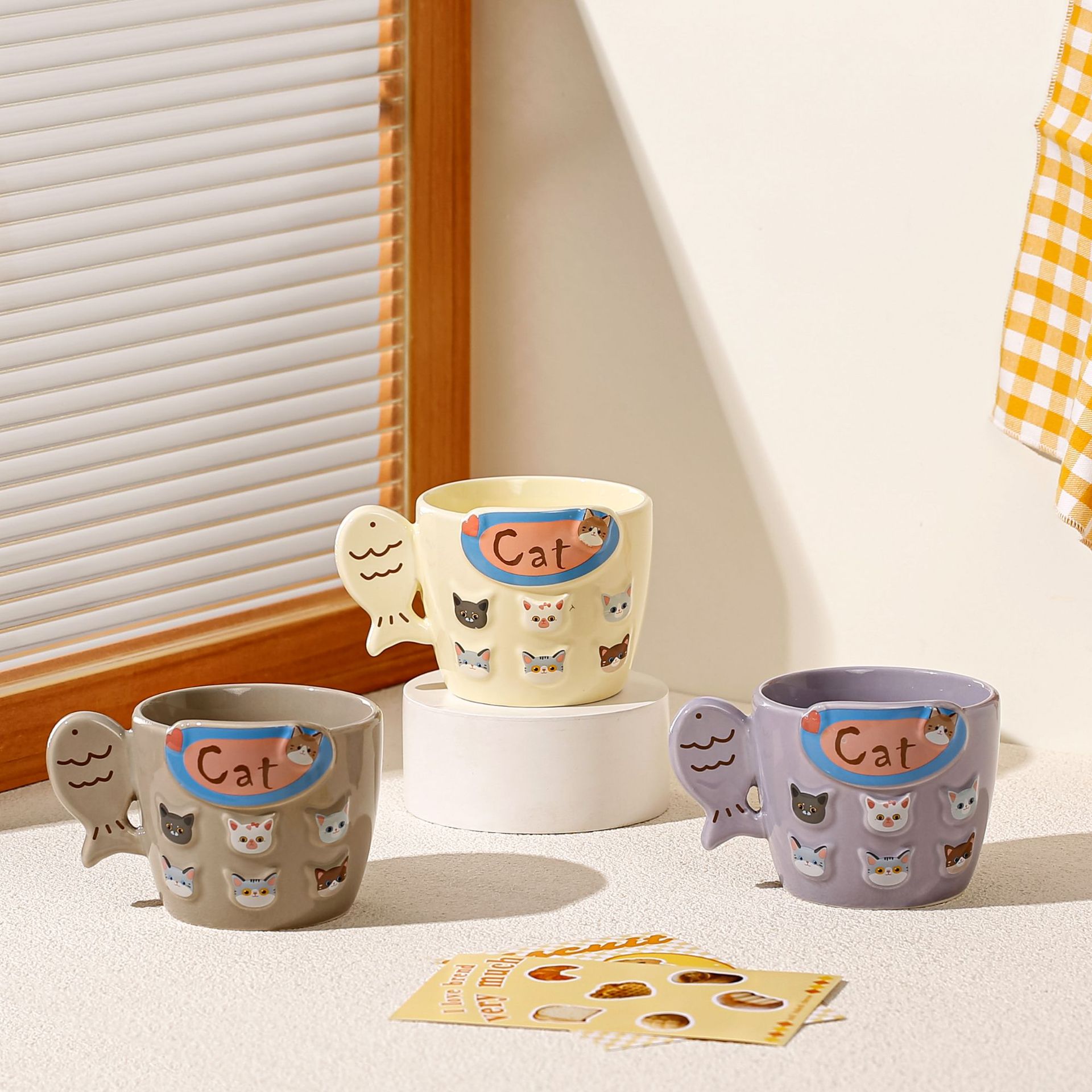Taza de gatito de cerámica esmaltada taza de marca de color taza de desayuno taza de leche taza de agua taza de té de leche taza de diversión