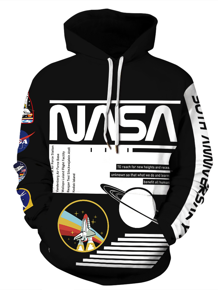 Suéter con capucha de moda juvenil con estampado digital 3D de la serie espacial suelta casual europea y americana