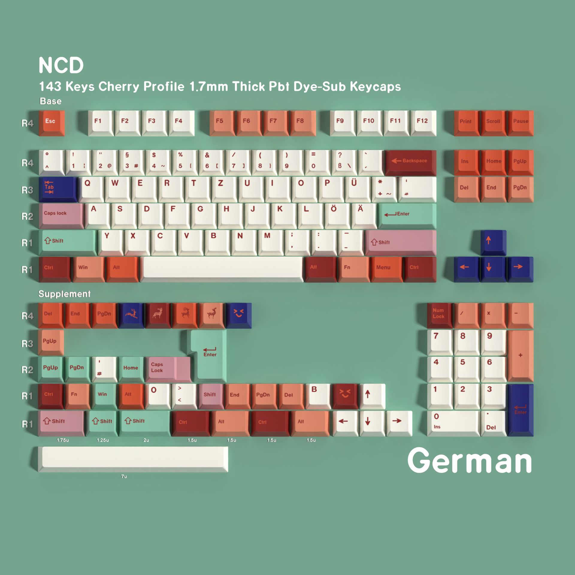 Набор PBT колпачков для клавиш NCD Dye-Sub (143 клавиши, Cherry Profile)