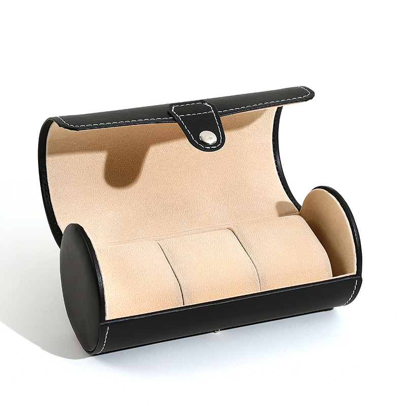 En stock al por mayor caja de reloj portátil de 3 bits caja de reloj de cuero pu caja de almacenamiento joyería caja de reloj caja de regalo