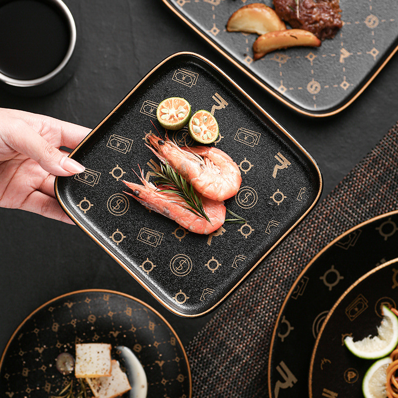 Japanese black matte ceramic high quality dinner plate for home use