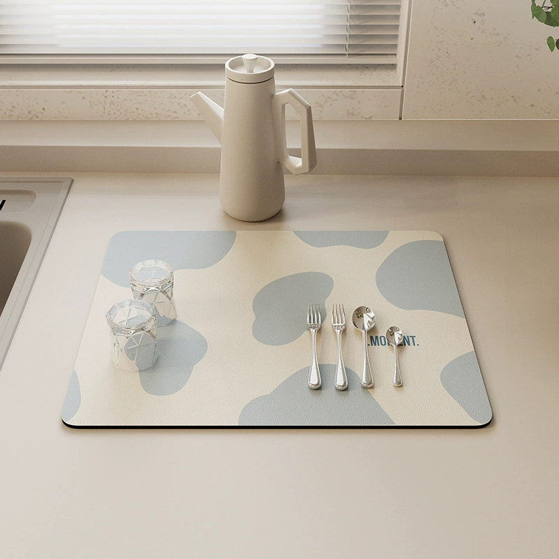 Cross-border creamy kitchen drain pad cow pattern diatom mud washing countertop absorbent pad bowl plate insulation mat