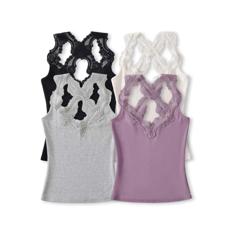 25 New Summer Women's American Sexy V Neck Cross Lace Camisole Sleeveless Sexy Pure Desire Inner Top