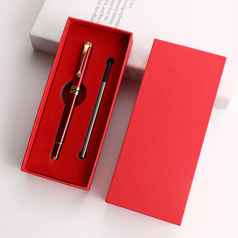 Juego de alta calidad rojo regalos de negocios metal bolígrafo de firma bolígrafo personalizado logotipo publicitario bolígrafo neutro