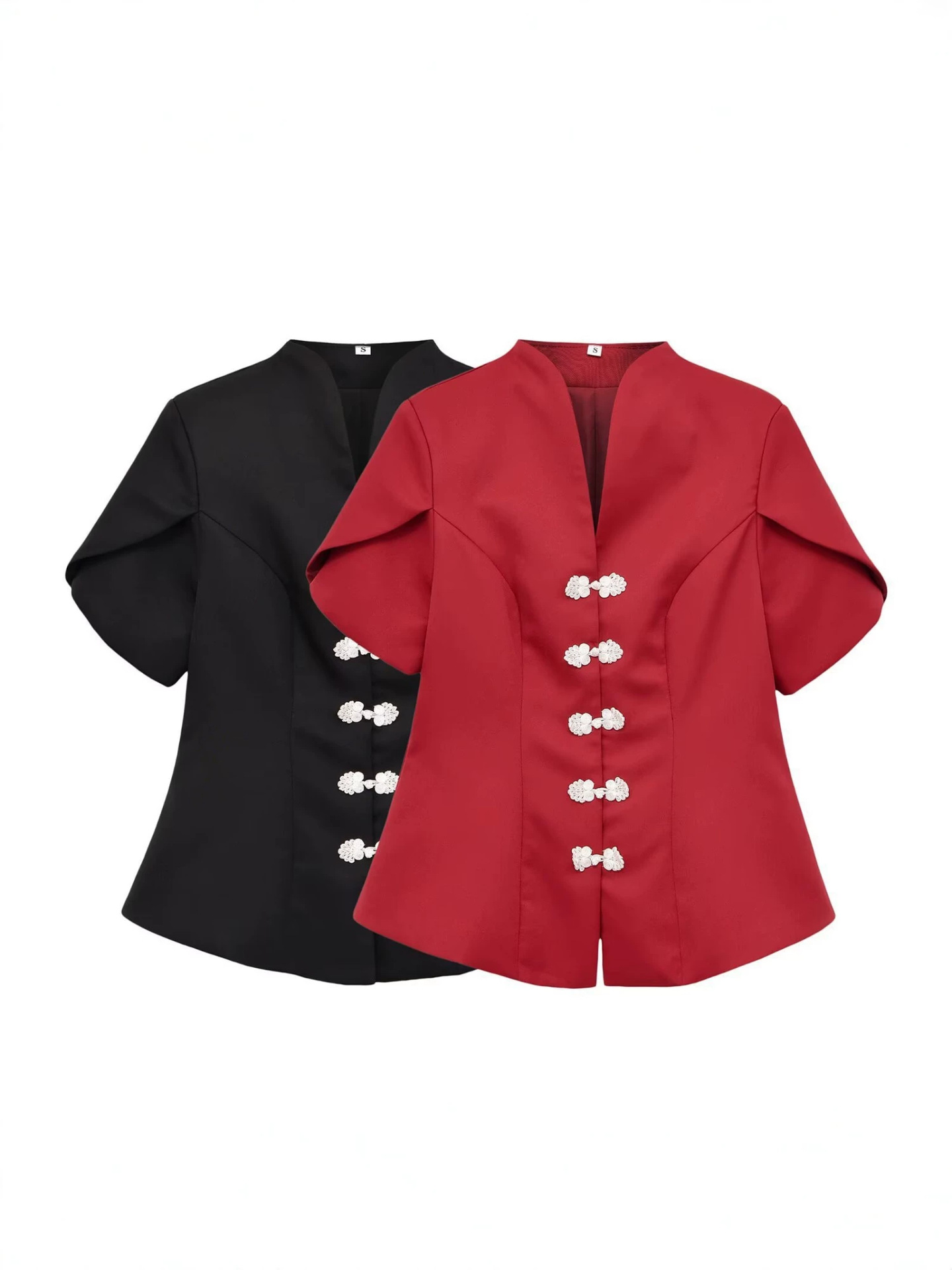 PB&ZA Autumn Women's Fashion Versatile Simple Design Stand Collar Short Sleeve Solid Color Buttoned Waist-Cinching Shirt