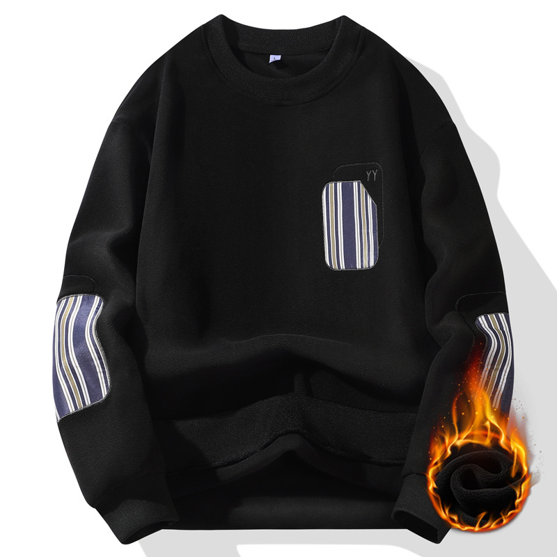 Fleece-Lined Sweatshirt Men, New Thickened Youth Warm Top, Winter Loose Base Shirt For Men_voghion.com