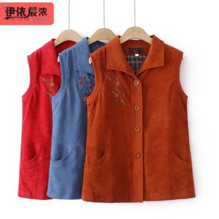 Spring and Autumn Ladieswear's Wear Corduroy Vest Tops 2024 New Elderly Women's Outerwear Double-Breasted Waistoutwear Top