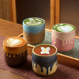 Japanese-style ceramic espresso cup latte cup vintage stoneware tea set pull flower milk coffee afternoon tea cup breakfast cup