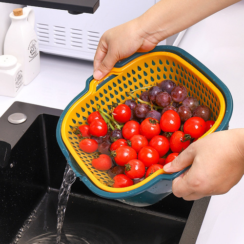 New kitchen drain basket color matching household multifunctional fruit washing basket vegetable basin double basket drop shipping
