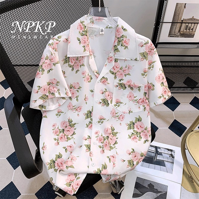 Summer Men's Short-Sleeve Printed Slim Fit Korean Style Casual Three-Quarter Sleeve Wrinkle-Resistant Shirt