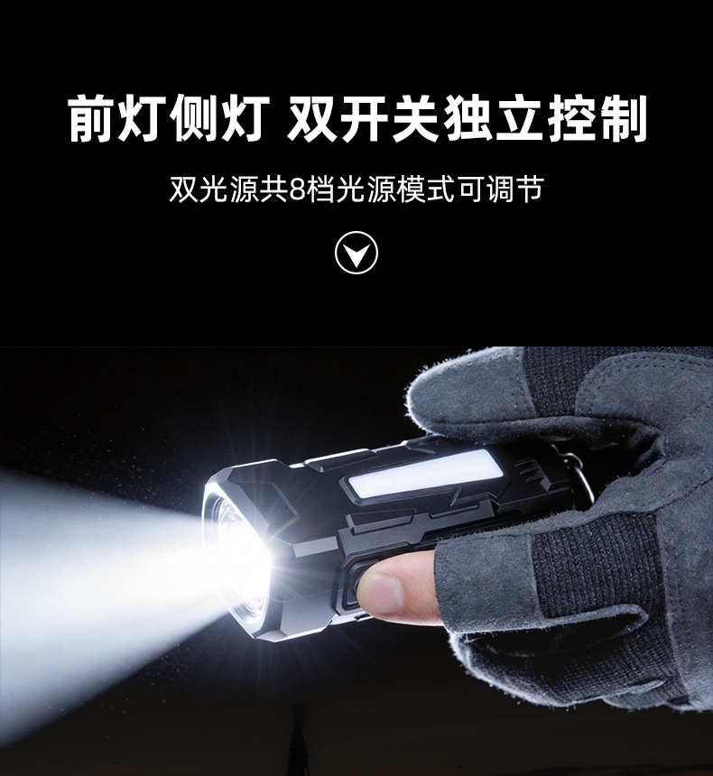 Plastic Strong Light Edc Flashlight USB Rechargeable Multi-Functional Purple Light Colorful Atmosphere Light Warning Light Magnetic Hook