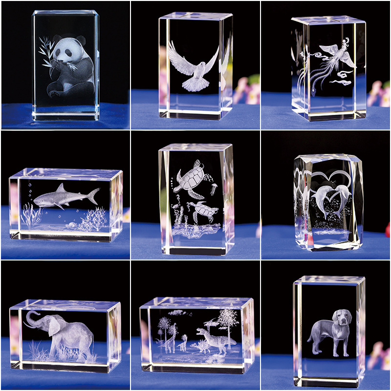 Escultura interior de cristal Serie de animales 3D Estatua de Buda de cristal Modelo de edificio de cristal Decoración del hogar Recuerdos de viaje Suministro transfronterizo