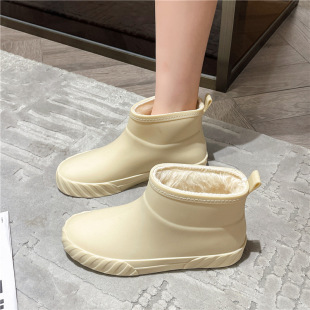 Japanese and Korean New Cold-proof Warm fleece-lined Rain Boots Women's Outfit Rain Boots Autumn and Winter Water Boots Thickened Non-slip Waterproof Shoes