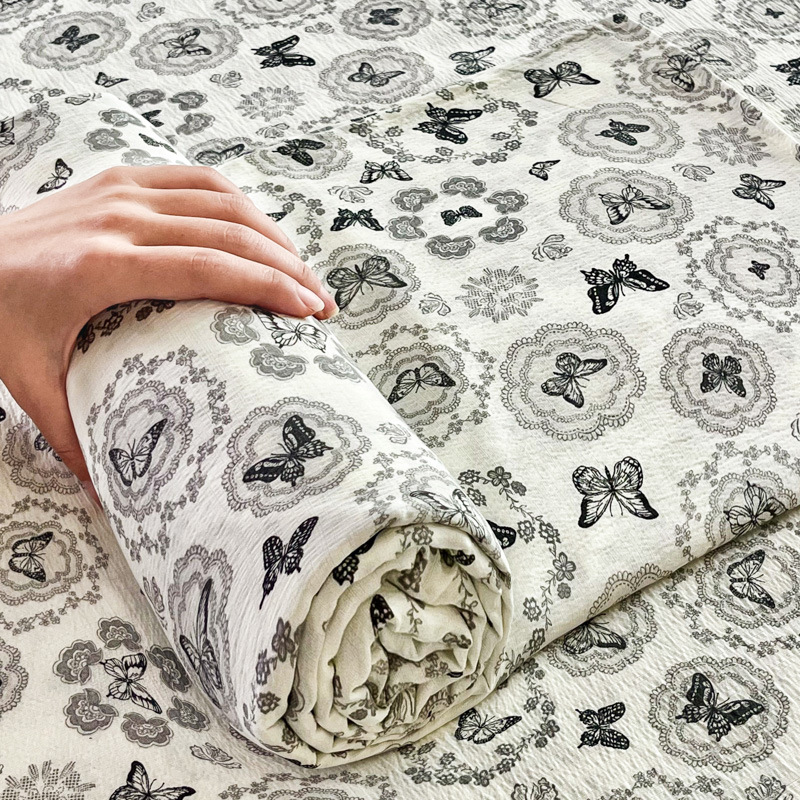 Sábanas de gasa de doble capa de una sola pieza nueva, sábana para dormir desnuda, juego de tres piezas, cama doble de celebridades de Internet, cama kang, sin correr, sin resbalar