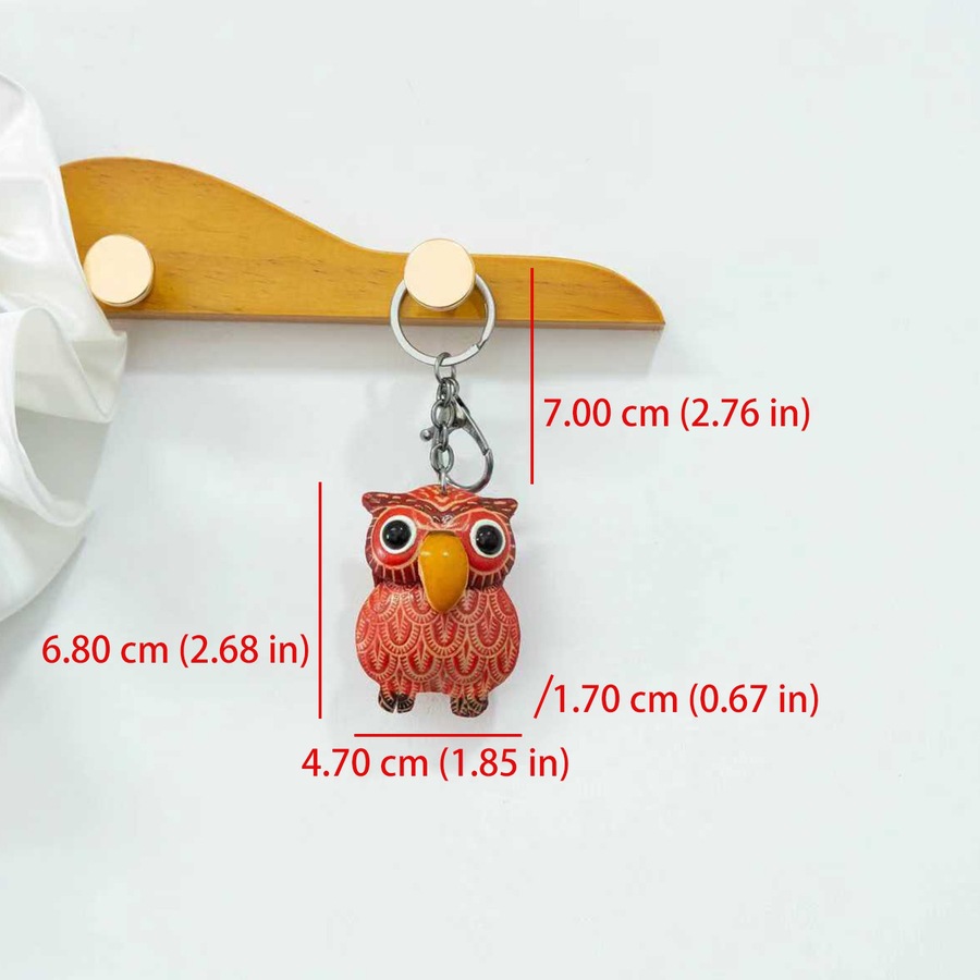 Owl Keychain – Handmade Genuine Leather Animal Charm For Bags & Keys, Cute Cartoon Design (Yellow/Green/Red)_voghion.com