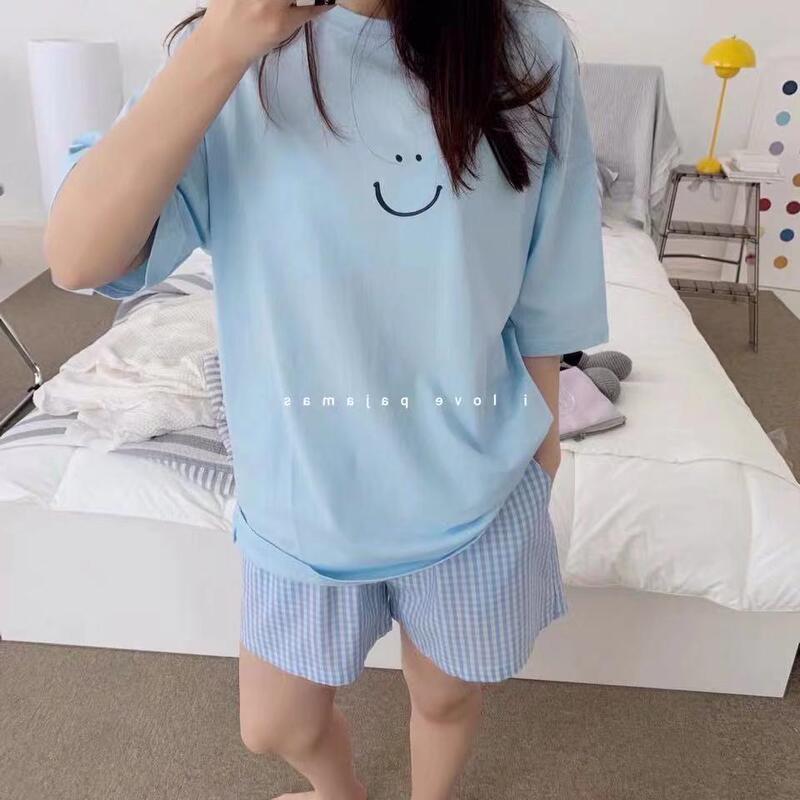 Southeast Asia hot Korean version 2023 Summer and autumn lattice pants short sleeve shorts Net red home clothing manufacturers sales