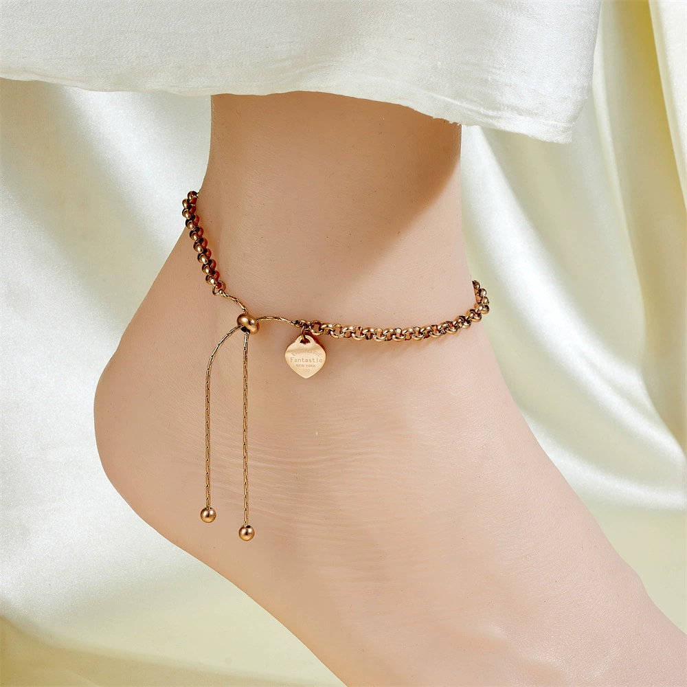 Ankle bracelet, chain, golden fashionable sexy accessory stainless steel, simple and elegant design, light luxury style, internet celebrity, 750 sample gold