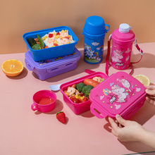 塑料兒童午餐盒套裝卡通兒童飯盒便攜式小學生便當盒密封飯盒批發