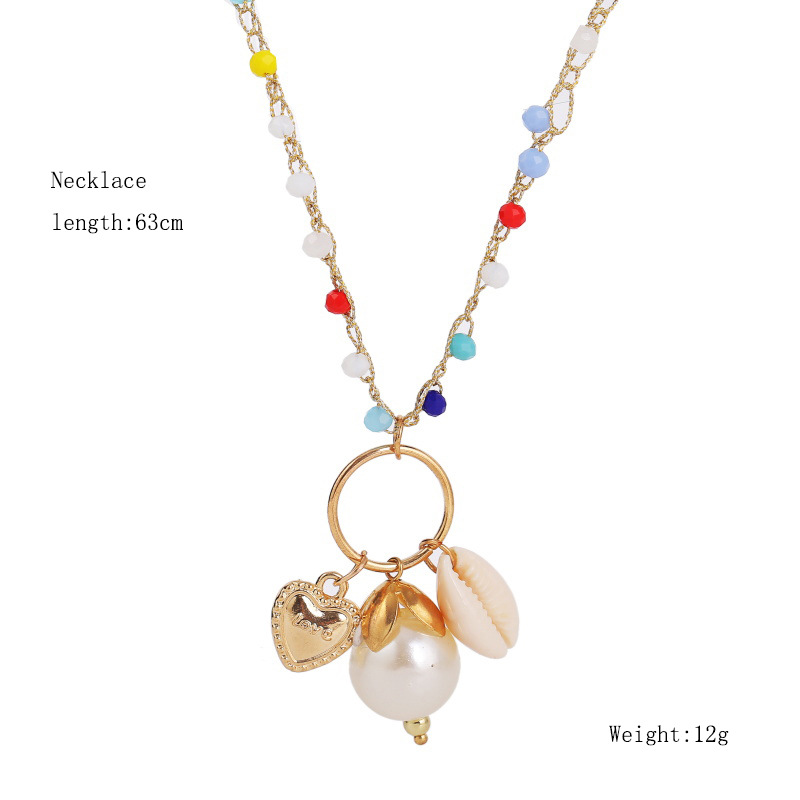 Bohemian trend woven shell beaded pendant long crystal necklace wholesale Nihaojewelry