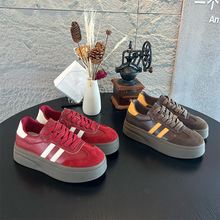 真皮德训鞋女鞋2025秋季新款厚底增高小白鞋女休闲百搭红色复古板