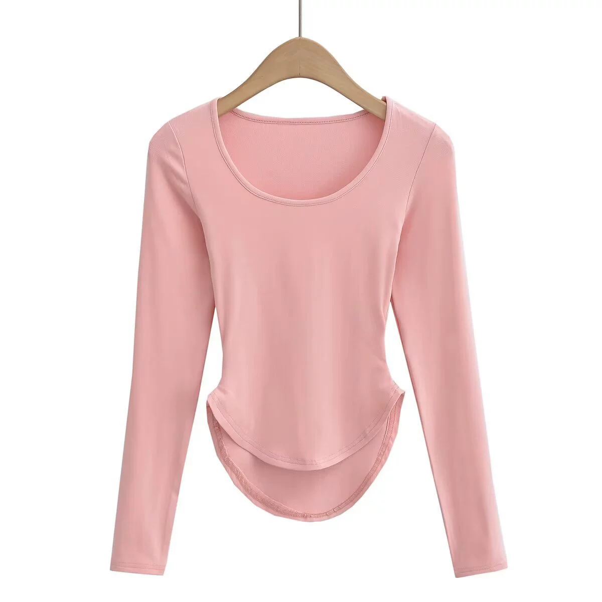 Женские оптовые топы с длинным рукавом розового цвета, облегающие футболки, милые и сексуальные, новые утягивающие майки с эффектом уменьшения талии.