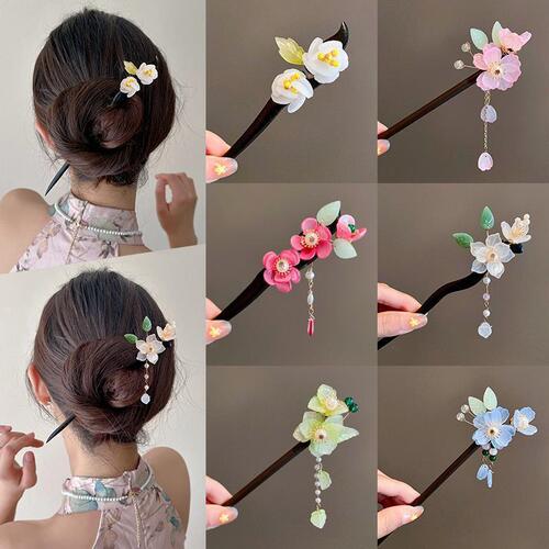 Hairpins for women, ancient style Hanfu headwear, new Chinese-style updos, wooden hairpins, fringed hairpins, step-shaking high-end hairpins