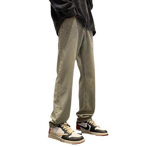 Washed Vintage Yellow Clay Color Slim Fit Men's Spring and Autumn Straight Leg Mini Foot Slimming Narrow Version American Street Pants