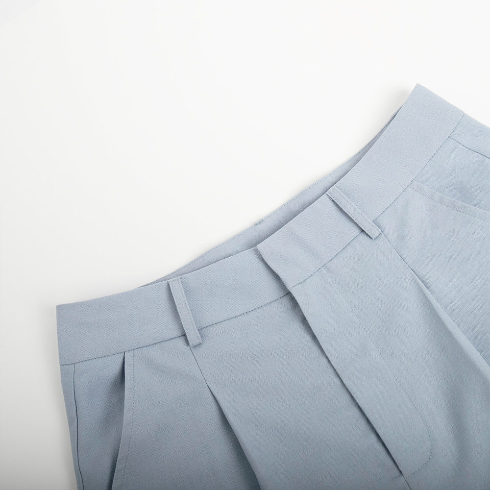 Bộ vest gile và quần short nữ chất liệu lanh cotton, áo khoét vai không tay, kiểu công sở — Màu mơ, Màu nâu đậm, Màu trắng, Màu xanh nước biển chi tiết 61