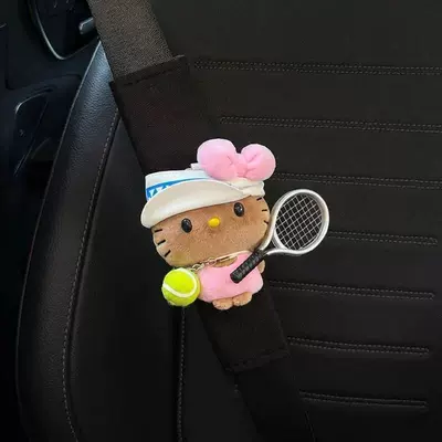 Couple Set for Women, Seat belt shoulder pad - white-hat-tennis-set-pink-doodle-kt-standard