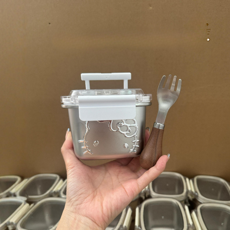哈喽kitty保鲜盒饭盒微波炉加热304不锈钢食品级手提水果便当盒子|undefined