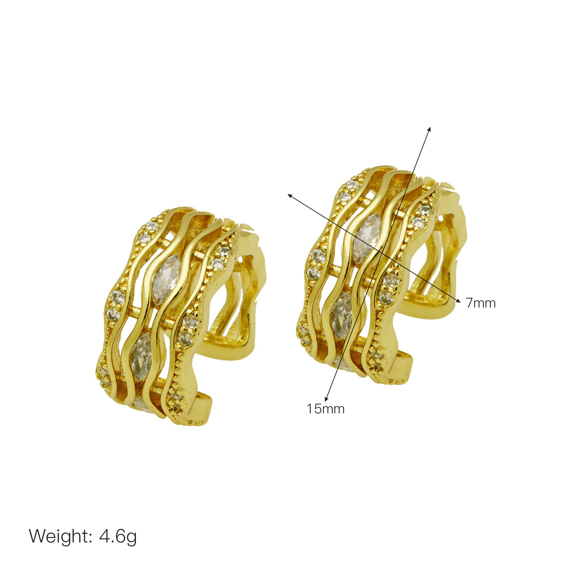 1 Pair Quantity 1 Pair Shiny IG Style Geometric Heart Shape Inlay Copper Zircon 18K Gold Plated Ear Cuffs
