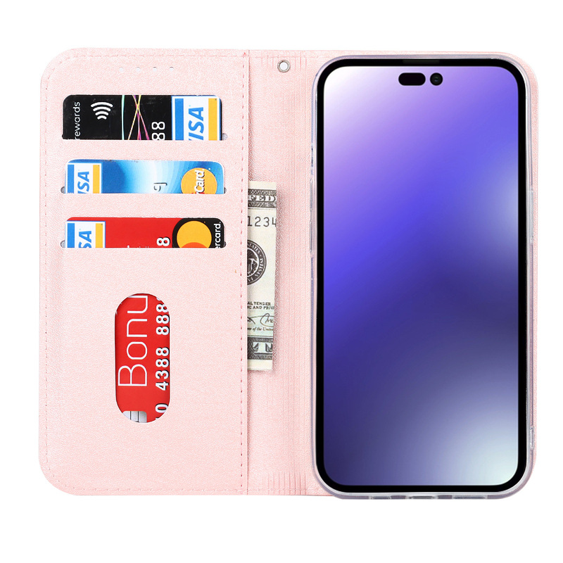 iPhone15ProMax Card Phone Case for Samsung S23 Flip Silk Pattern A53 5G Protective Leather Case