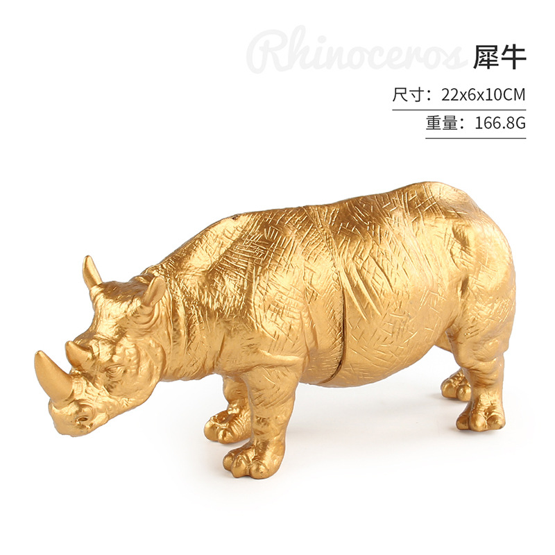 Transfronteriza nuevo oro animal serie decoración juguete simulación tigre león elefante rinoceronte modelo de escritorio estático