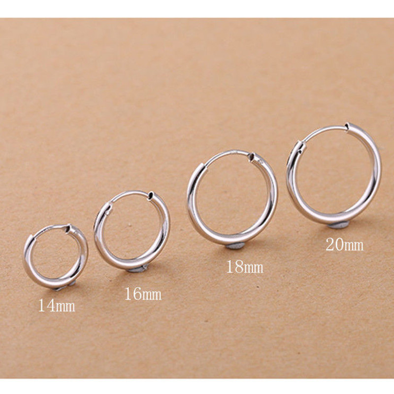 925 Sterling Silver Hoop Earrings For Men Plain Thick Ear Clasps_voghion.com