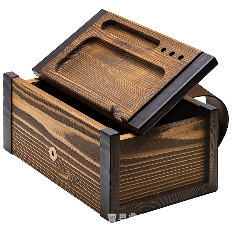 复古木制卷烟盒天地盖带滚动托盘香草药材收纳盒双层木制储物盒