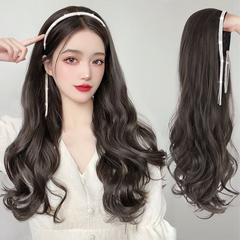 Coco Wig Headband Long Hair U-shaped Half Head Cover Removable Cyber Celebrous Long Roll Wig Cover Artificial Hair Full Head Cover