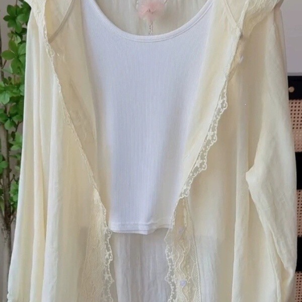 Gentle summer sweet new lace breathable drawstring hooded shirt casual lightweight sun protection pink
