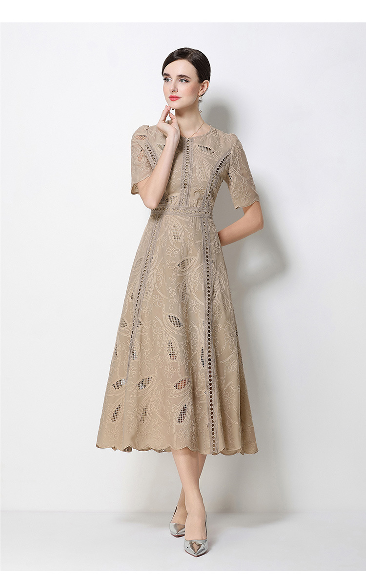 Đầm maxi nữ thắt eo cổ điển Pháp ren thêu họa tiết tay ngắn — màu đen, xanh nhạt, màu hồng, Xanh da trời nhạtcolor chi tiết 45