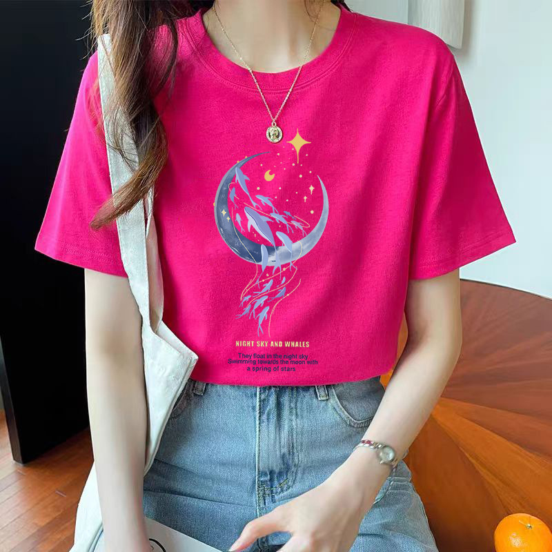 ゆるい純綿半袖tシャツ女性の夏服の新商品の中に上着の肩のデザイン感があります。|undefined