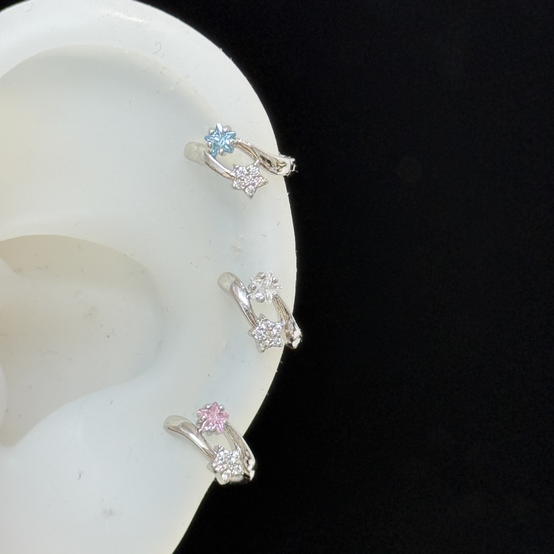 Korean-Style Design Layered Micro-Inlaid Zircon Star Pentagram Cute Copper Alloy Straight Pin Hoop Earrings for a Girly Look
